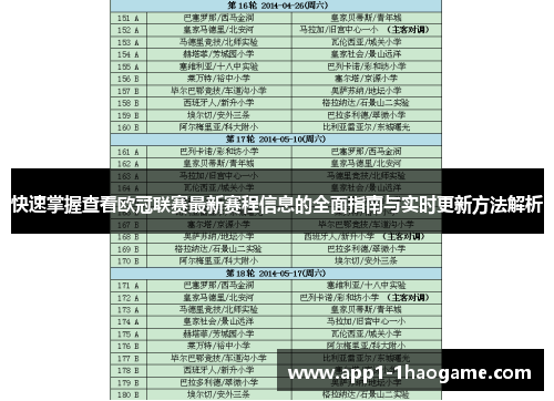 快速掌握查看欧冠联赛最新赛程信息的全面指南与实时更新方法解析